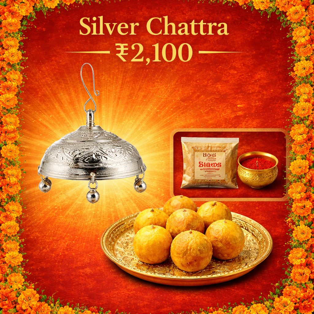 Hanuman Jayanti Silver Chattra Seva – ₹2,100 | Silver Chattra & Desi Ghee Laddoo Bhog